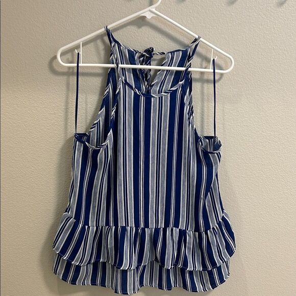 Tops - Striped Blue and White Women's Peplum Top, Size Large